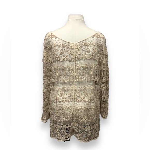 Adiva Women’s 3/4 Sleeve Scoop Neck Crochet Knit Pull Over Top, Beige, size 3X - Picture 3 of 10